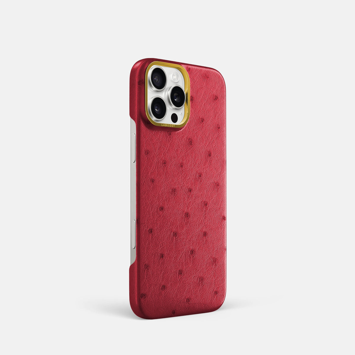 Red iPhone 16 Pro Classic Case Ostrich with Gold Metal -2 | Red-Gold