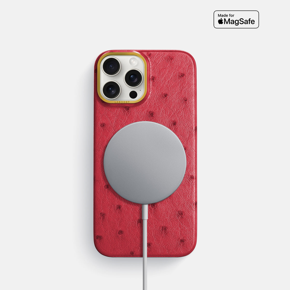 Red iPhone 16 Pro Classic Case Ostrich with Gold Metal -5 | Red-Gold