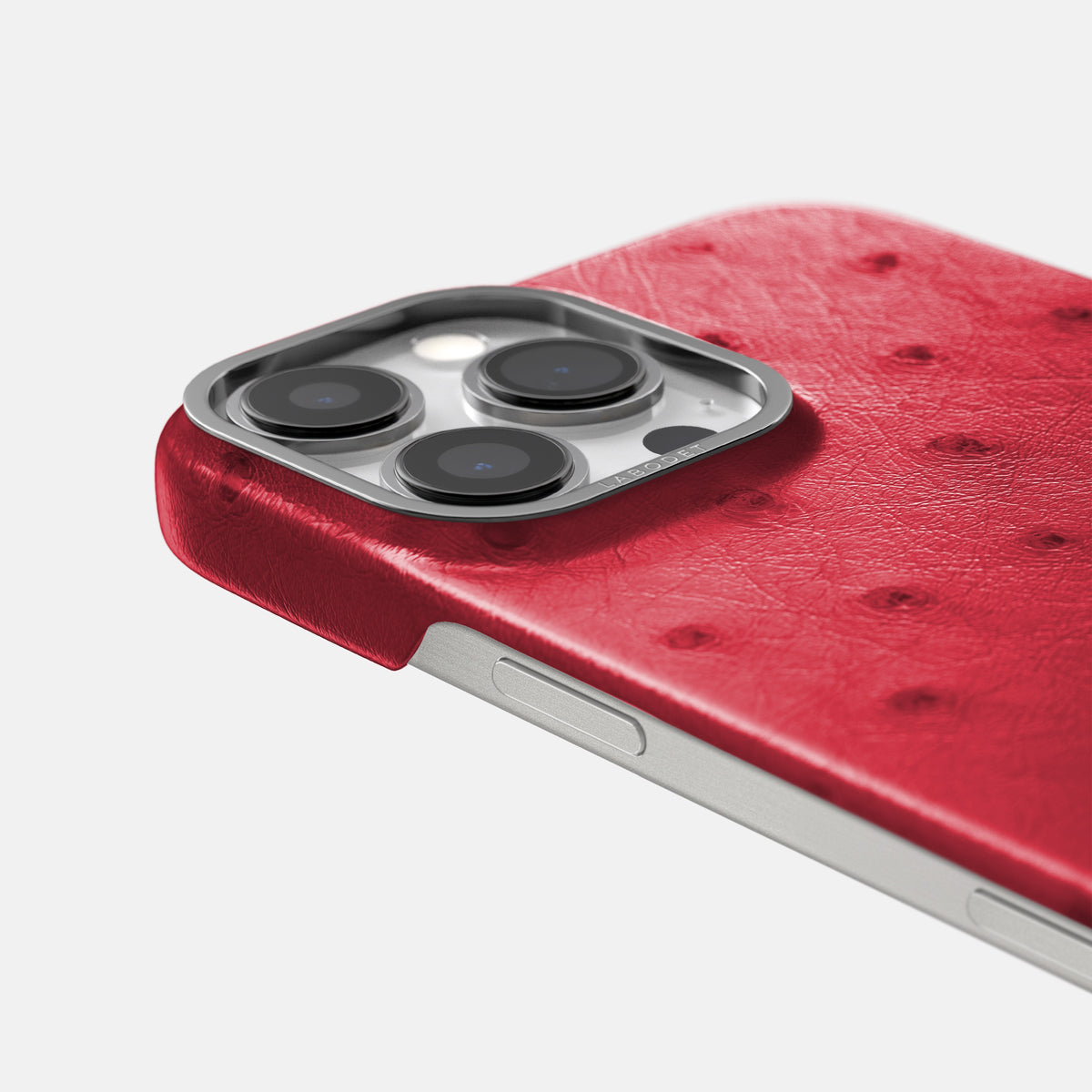 Red iPhone 16 Pro Classic Case Ostrich with Steel Metal -6 | Red-Steel
