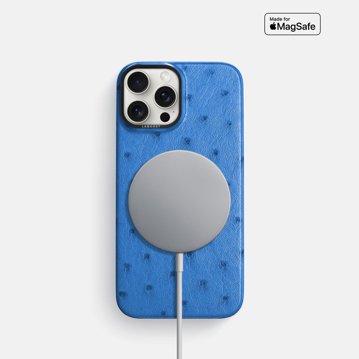 Royal-Blue iPhone 16 Pro Classic Case Ostrich with Black Metal -5 | Royal-Blue-Black