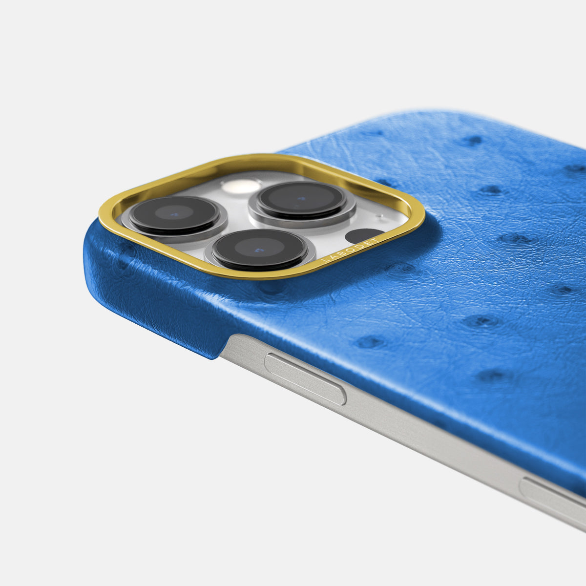 Royal-Blue iPhone 16 Pro Classic Case Ostrich with Gold Metal -6 | Royal-Blue-Gold