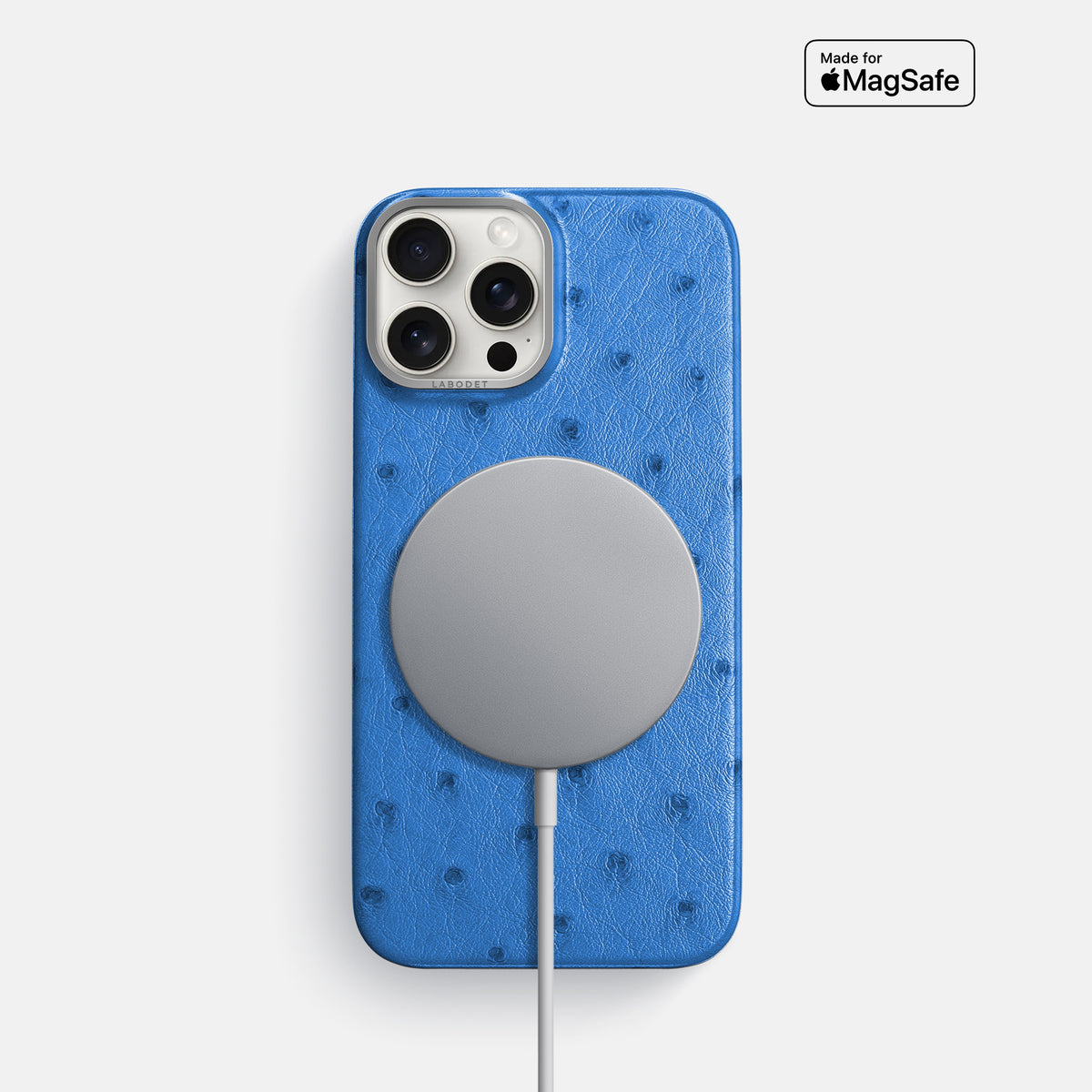 Royal-Blue iPhone 16 Pro Classic Case Ostrich with Steel Metal -5 | Royal-Blue-Steel