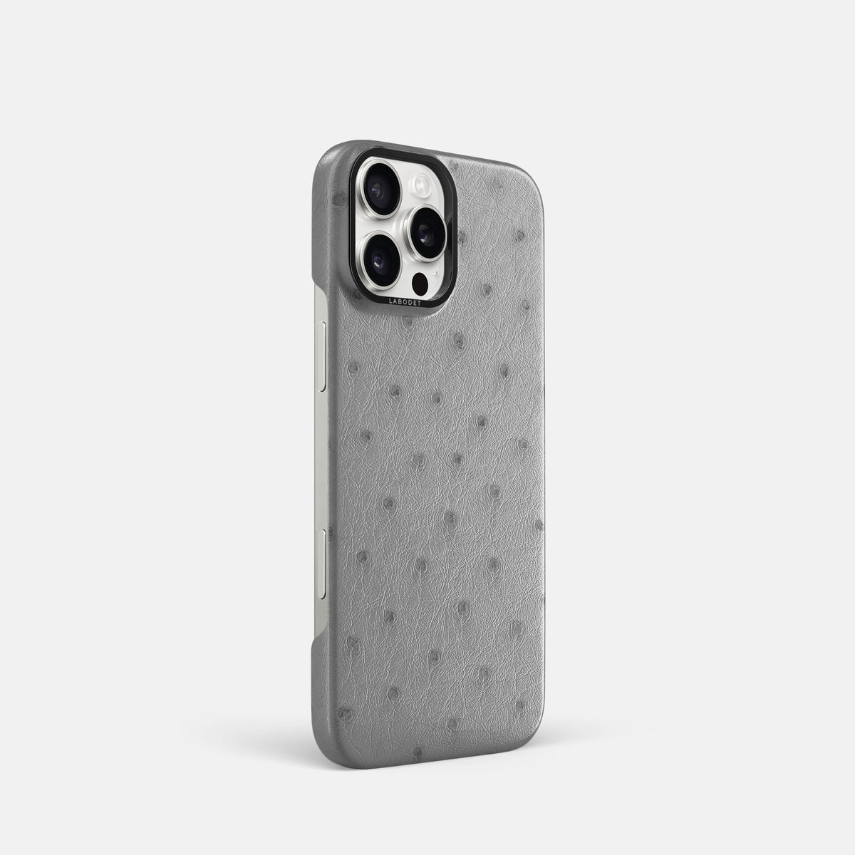 Silver iPhone 16 Pro Classic Case Ostrich with Black Metal -2 | Silver-Black