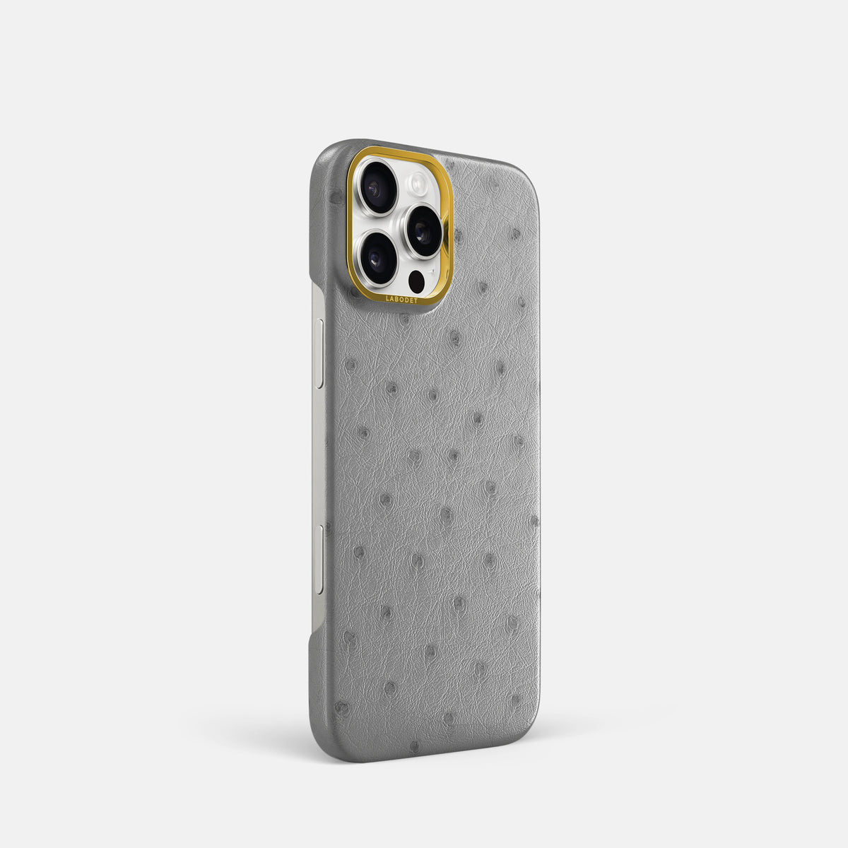 Silver iPhone 16 Pro Classic Case Ostrich with Gold Metal -2 | Silver-Gold