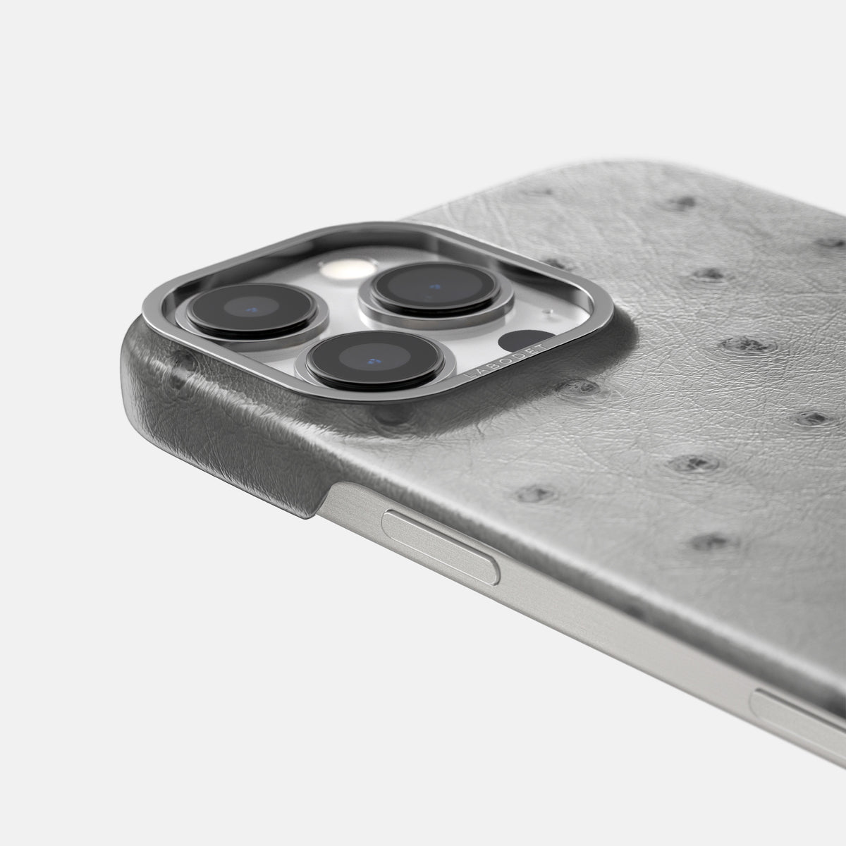 Silver iPhone 16 Pro Classic Case Ostrich with Steel Metal -6 | Silver-Steel