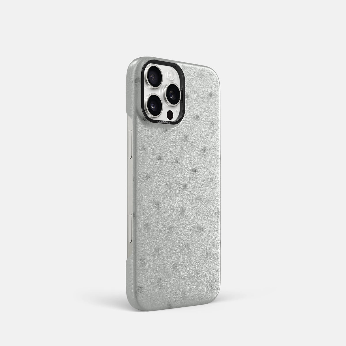 White iPhone 16 Pro Classic Case Ostrich with Black Metal -2 | White-Black