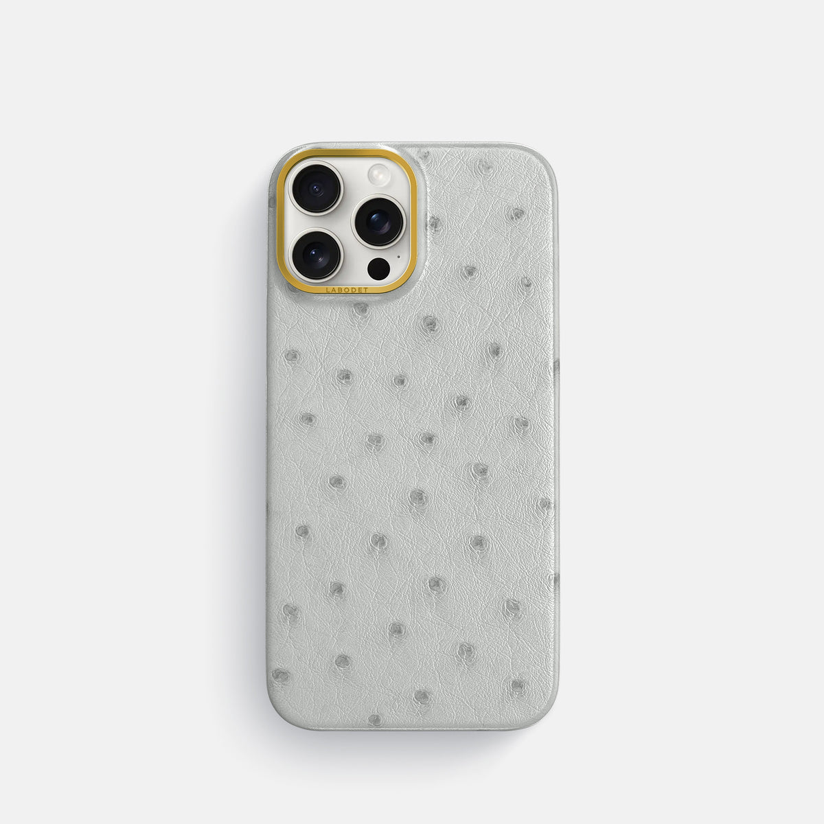 White iPhone 16 Pro Classic Case Ostrich with Gold Metal -1 | White-Gold