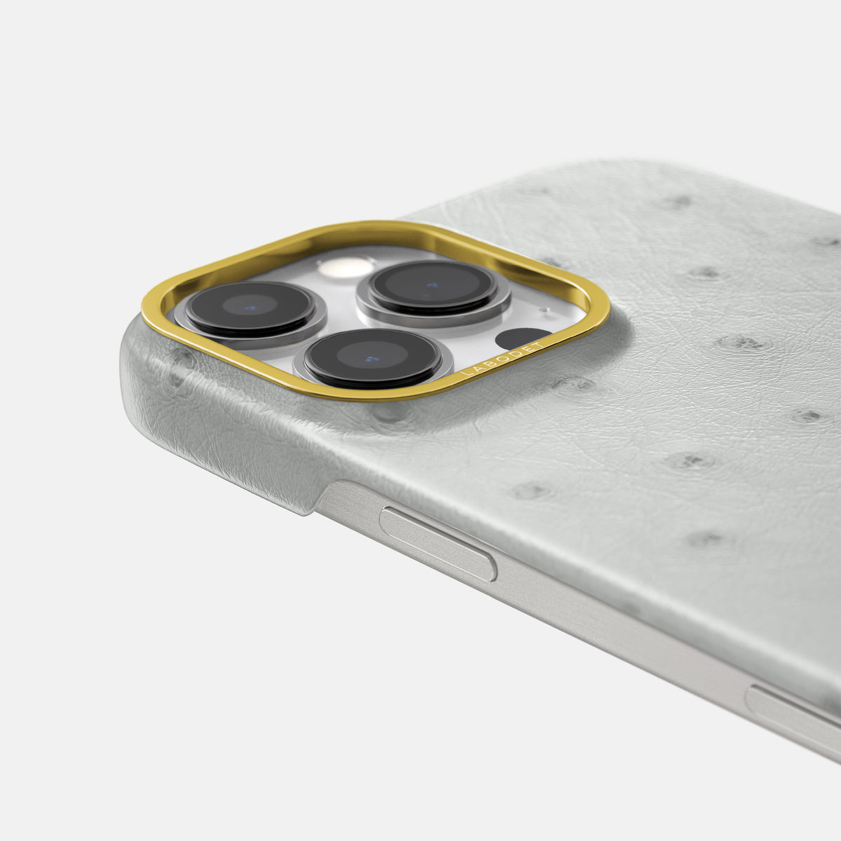 White iPhone 16 Pro Classic Case Ostrich with Gold Metal -6 | White-Gold