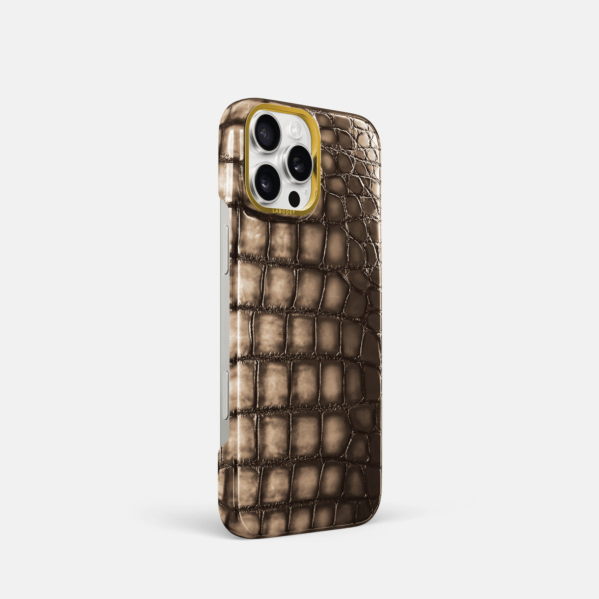 Etoupe iPhone 16 Pro Classic Case Patina Alligator with Gold Metal -2 | Etoupe-Gold