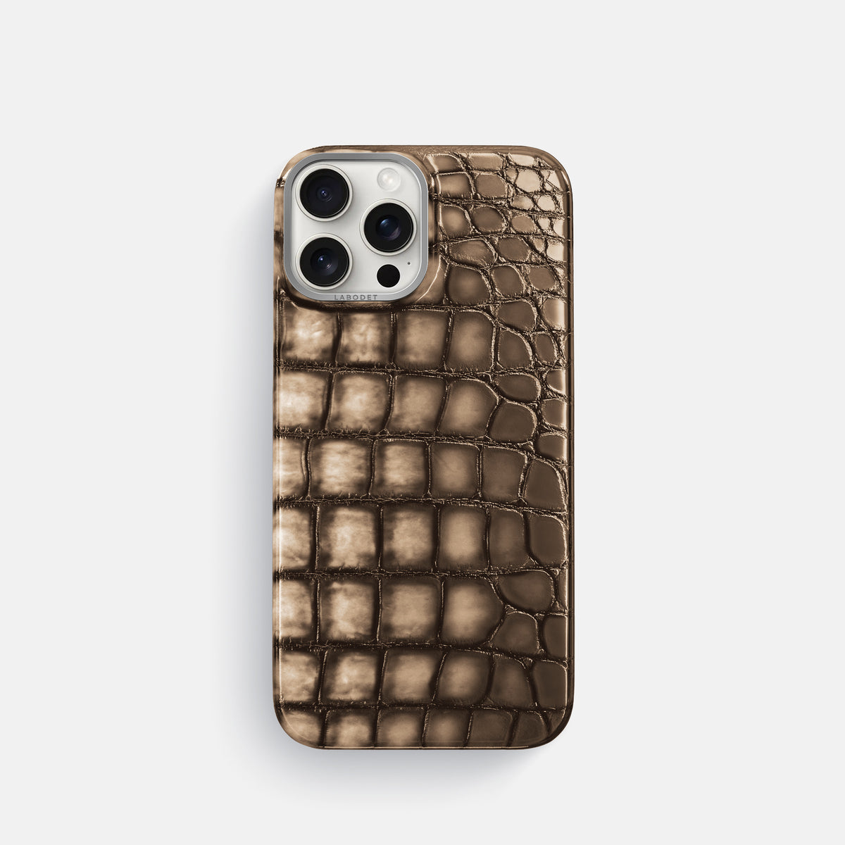 Etoupe iPhone 16 Pro Classic Case Patina Alligator with Steel Metal -1 | Etoupe-Steel