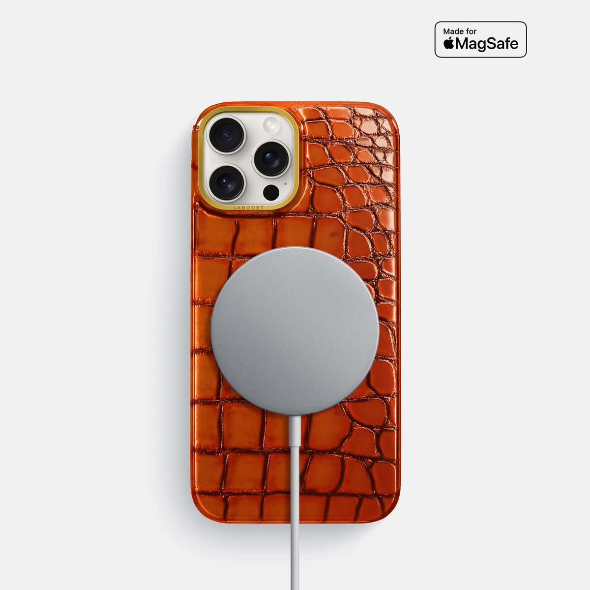 Clay-Court iPhone 16 Pro Classic Case Patina Alligator with Gold Metal -5 | Clay-Court-Gold
