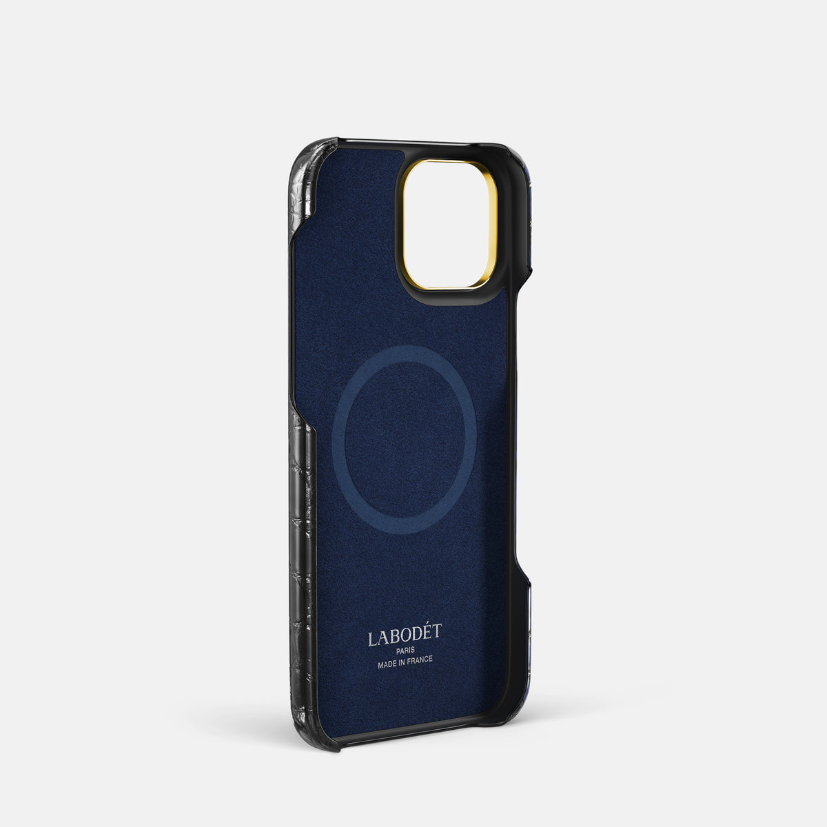 Havana-Black iPhone 16 Pro Classic Case Patina Alligator with Gold Metal -4 | Havana-Black-Gold