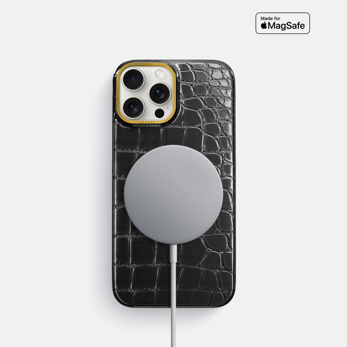 Havana-Black iPhone 16 Pro Classic Case Patina Alligator with Gold Metal -5 | Havana-Black-Gold