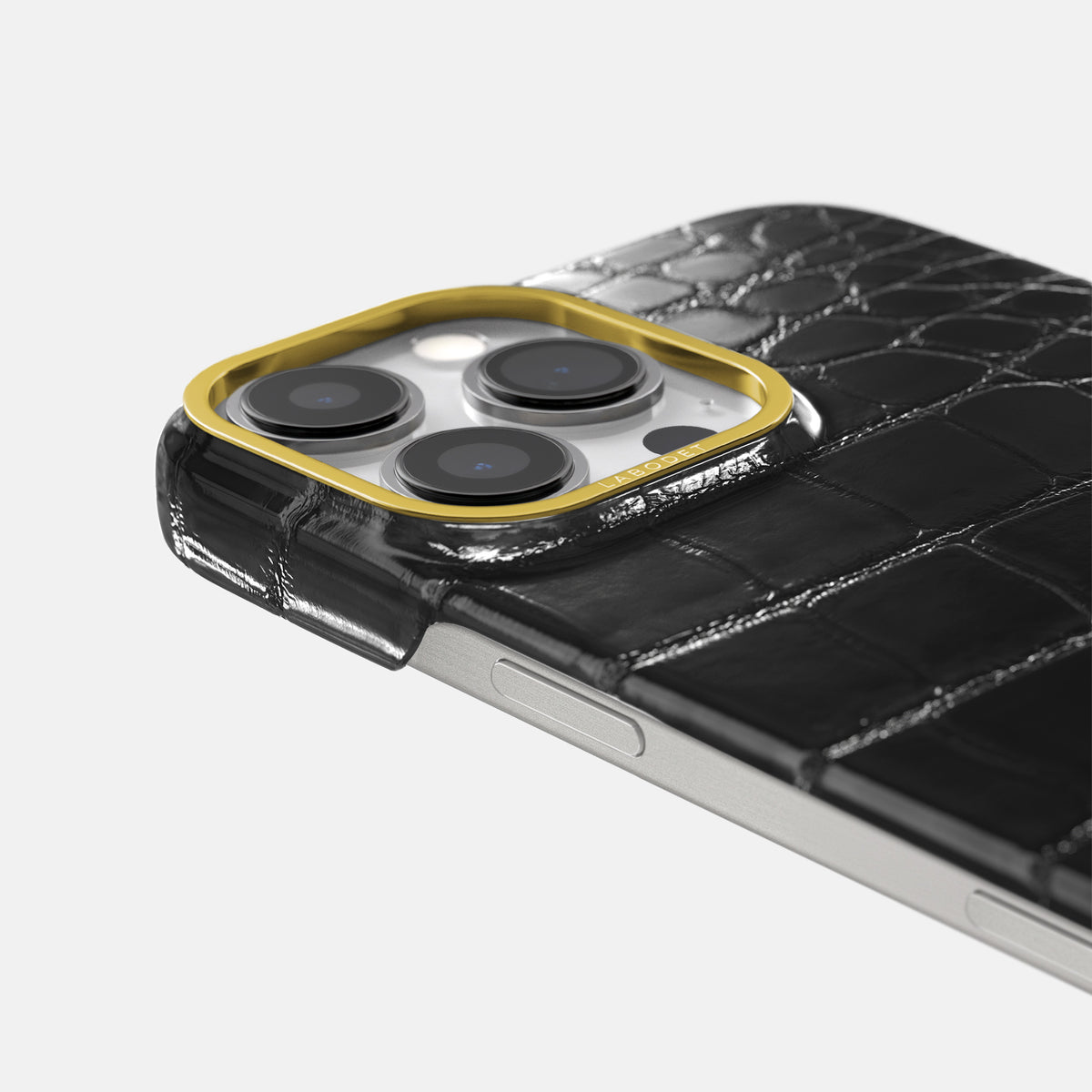 Havana-Black iPhone 16 Pro Classic Case Patina Alligator with Gold Metal -6 | Havana-Black-Gold