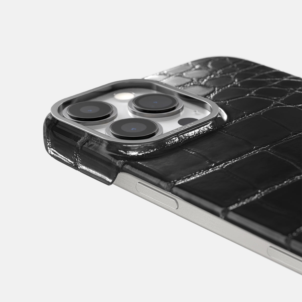 Havana-Black iPhone 16 Pro Classic Case Patina Alligator with Steel Metal -6 | Havana-Black-Steel