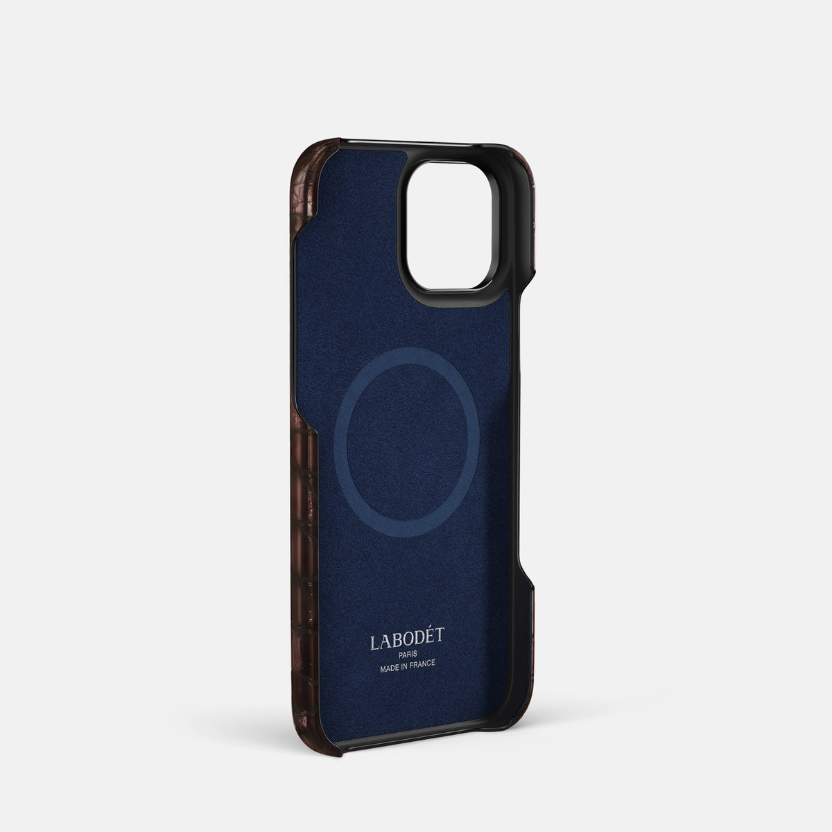 Grape-Wine iPhone 16 Pro Classic Case Patina Alligator with Black Metal -4 | Grape-Wine-Black