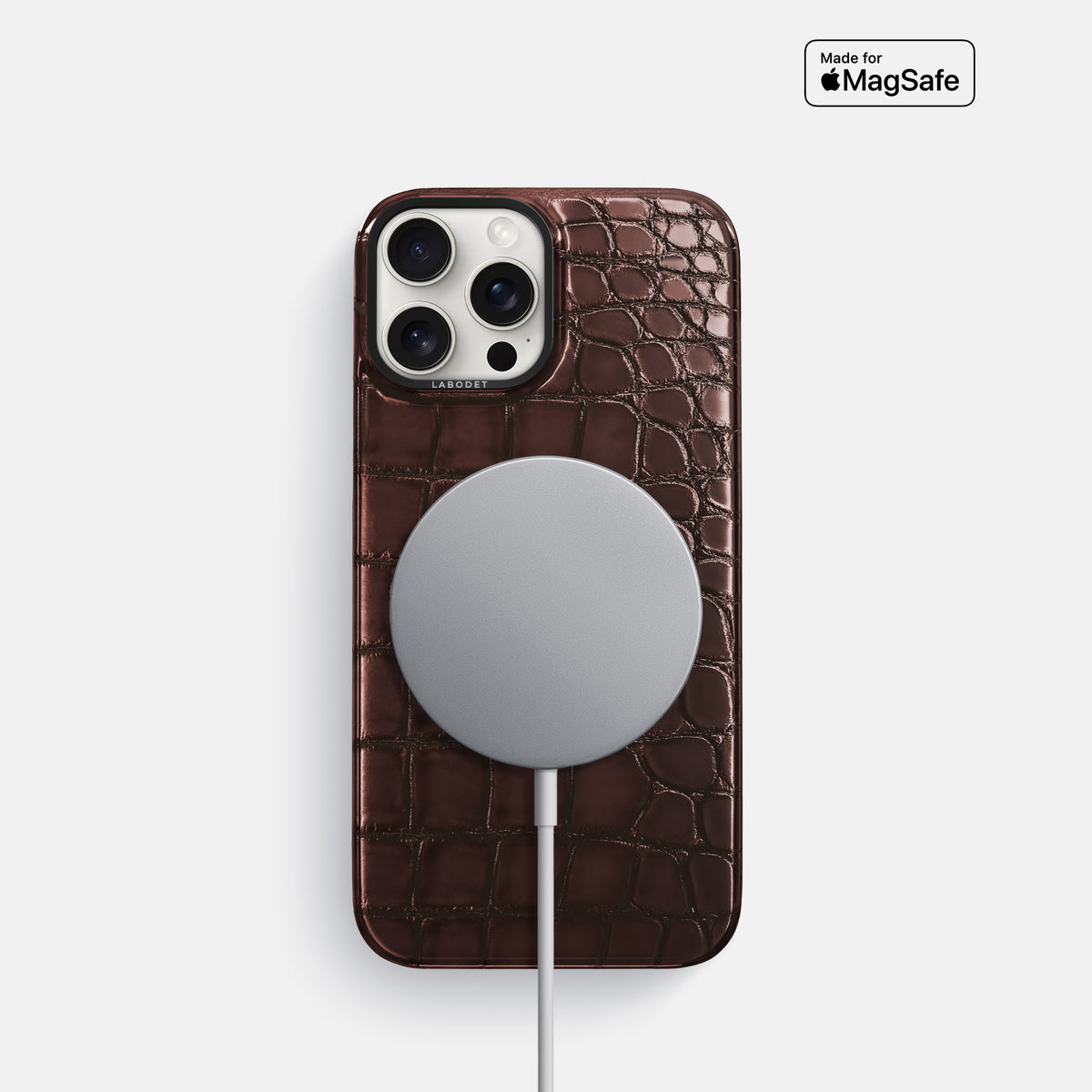 Grape-Wine iPhone 16 Pro Classic Case Patina Alligator with Black Metal -5 | Grape-Wine-Black