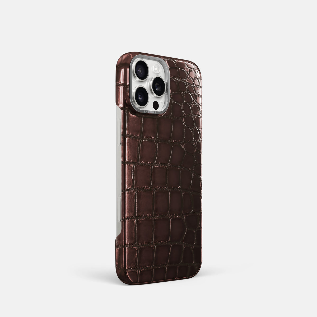 Grape-Wine iPhone 16 Pro Classic Case Patina Alligator with Steel Metal -2 | Grape-Wine-Steel