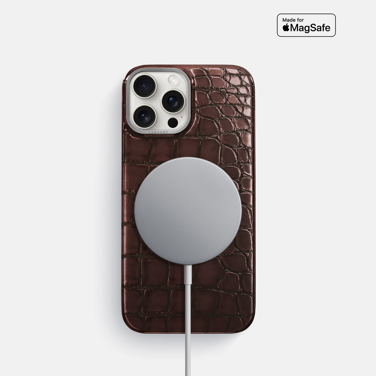 Grape-Wine iPhone 16 Pro Classic Case Patina Alligator with Steel Metal -5 | Grape-Wine-Steel