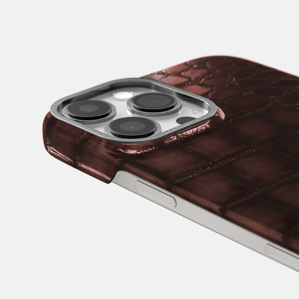 Grape-Wine iPhone 16 Pro Classic Case Patina Alligator with Steel Metal -6 | Grape-Wine-Steel
