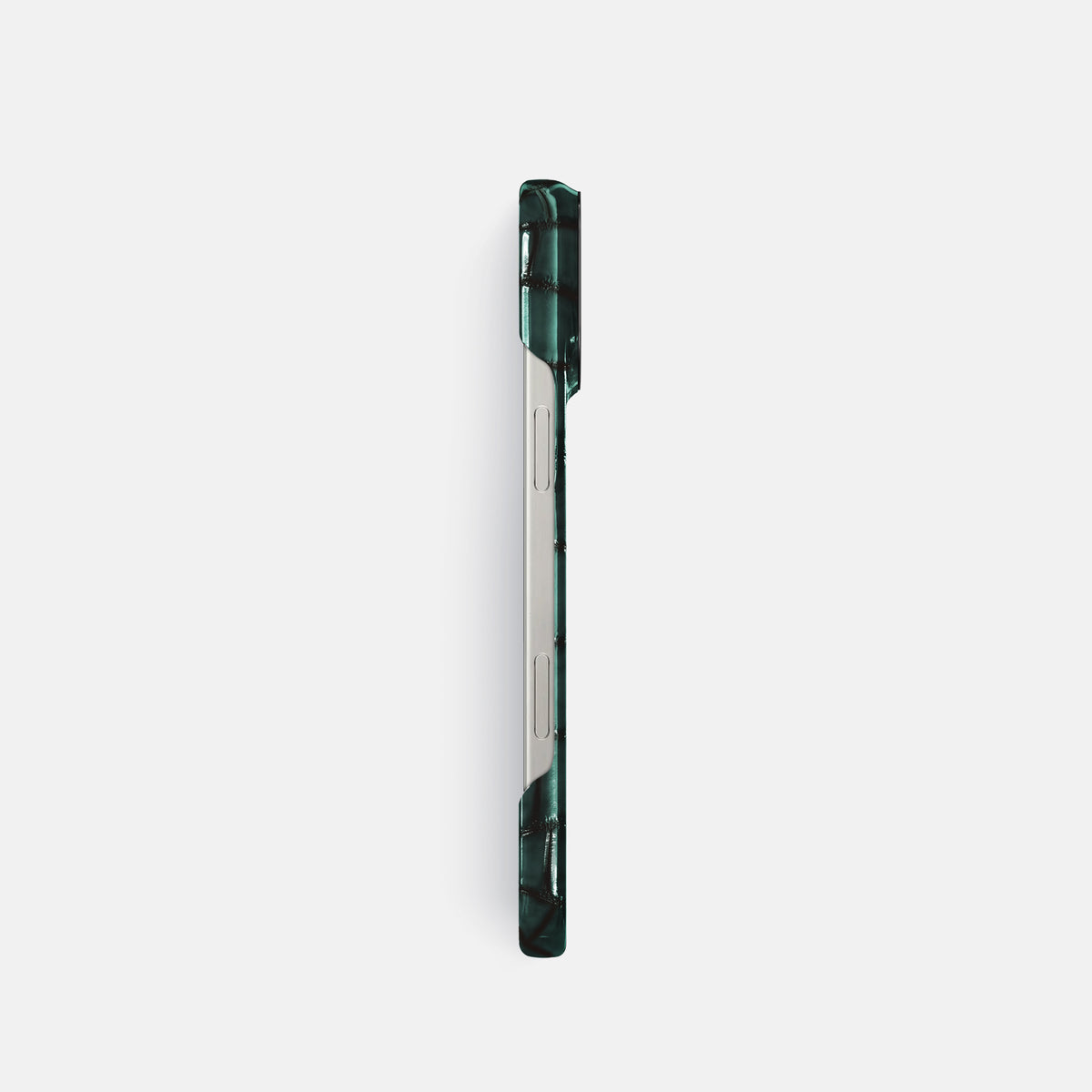 Green iPhone 16 Pro Classic Case Patina Alligator with Black Metal -3 | Green-Black