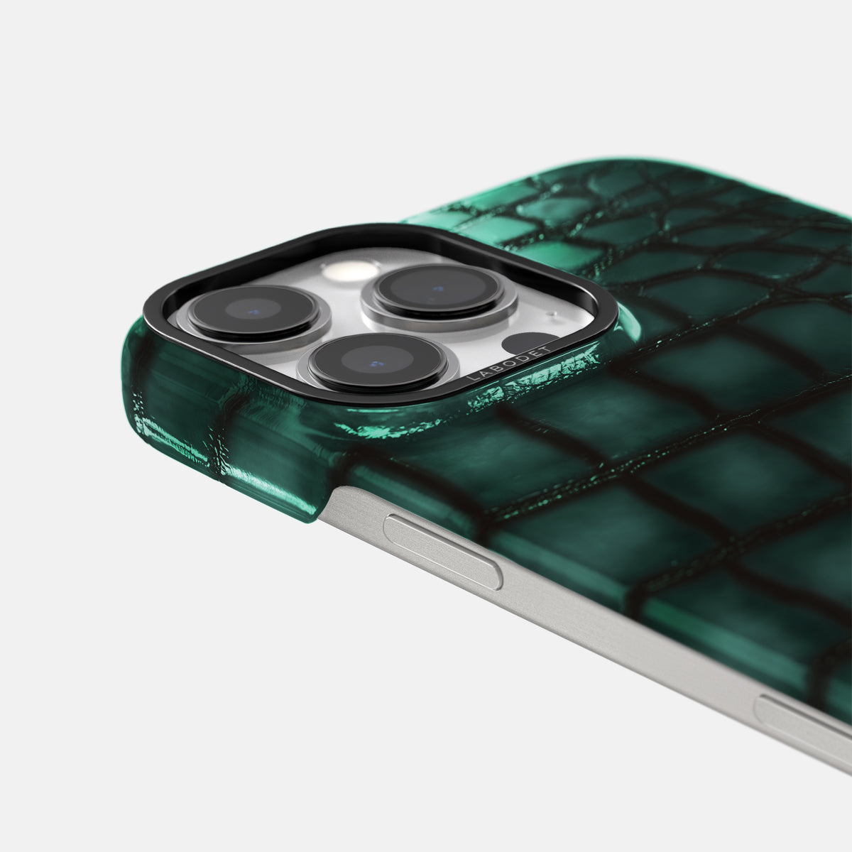 Green iPhone 16 Pro Classic Case Patina Alligator with Black Metal -6 | Green-Black
