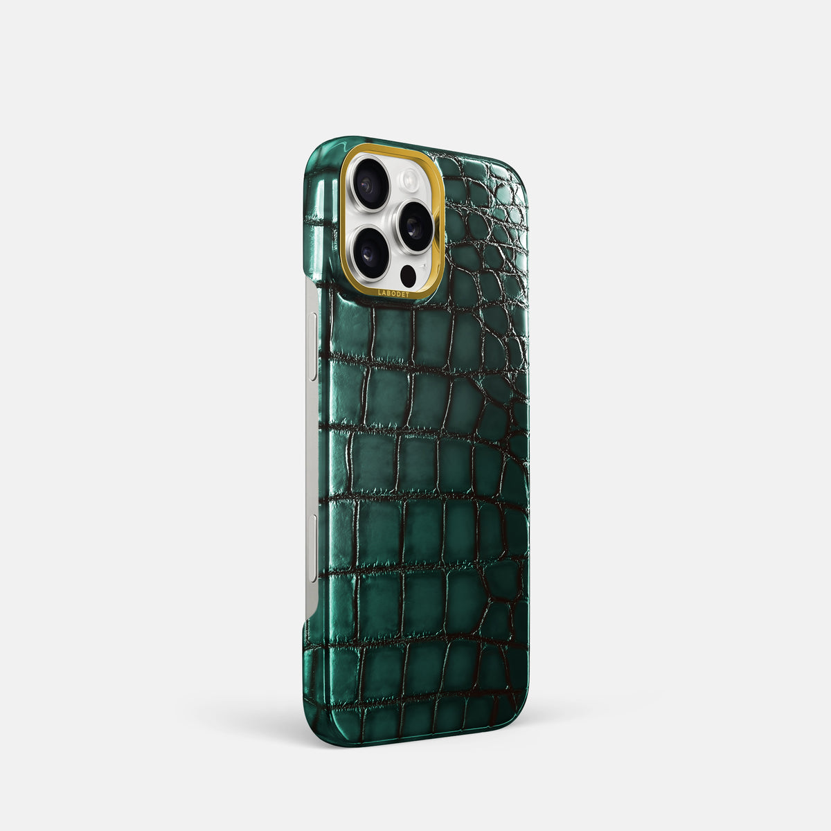 Green iPhone 16 Pro Classic Case Patina Alligator with Gold Metal -2 | Green-Gold
