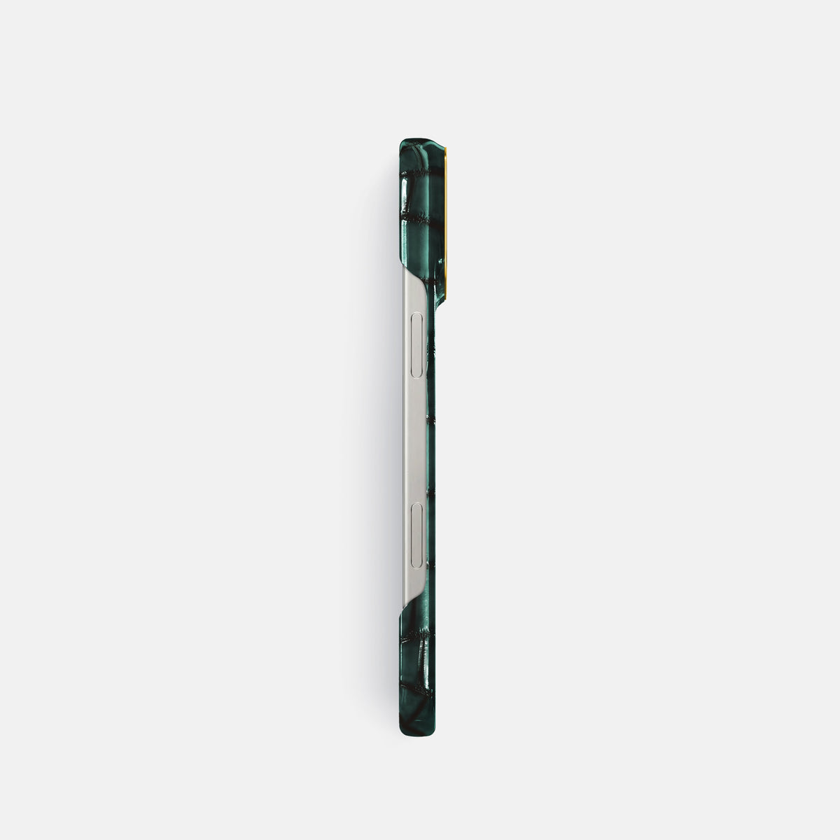 Green iPhone 16 Pro Classic Case Patina Alligator with Gold Metal -3 | Green-Gold
