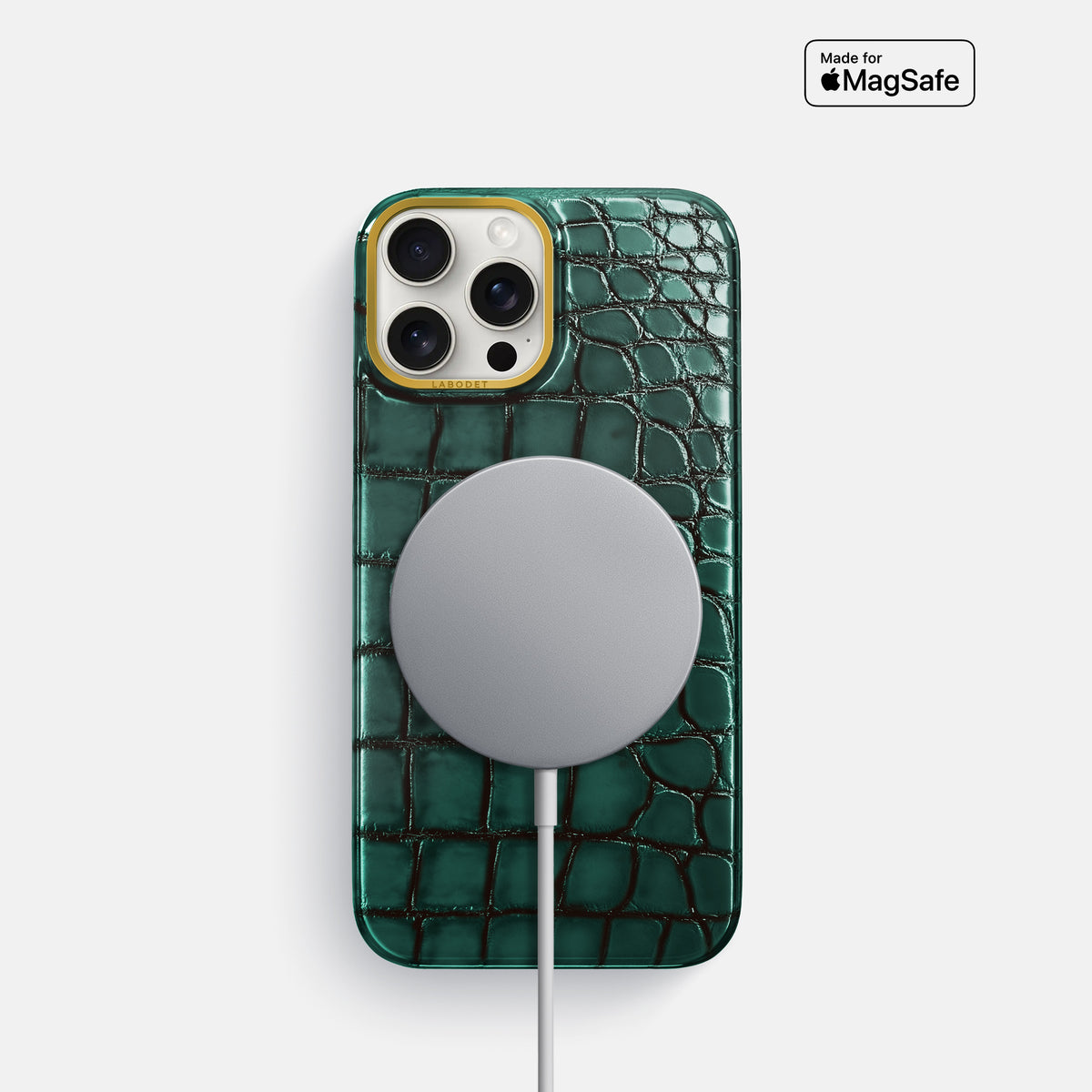 Green iPhone 16 Pro Classic Case Patina Alligator with Gold Metal -5 | Green-Gold