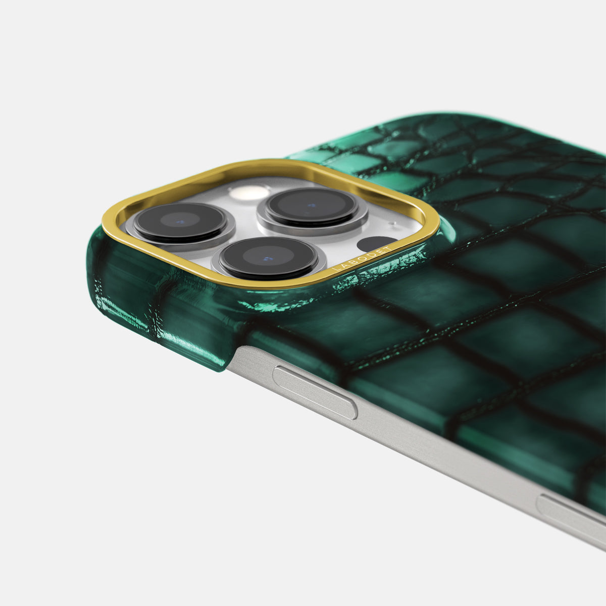 Green iPhone 16 Pro Classic Case Patina Alligator with Gold Metal -6 | Green-Gold