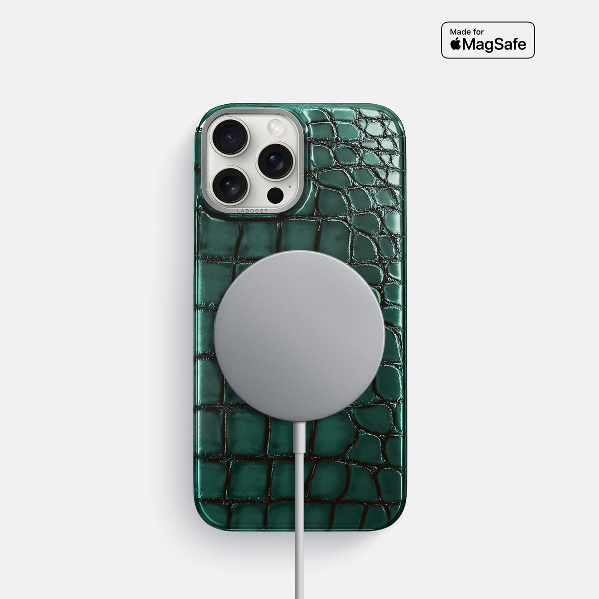 Green iPhone 16 Pro Classic Case Patina Alligator with Steel Metal -5 | Green-Steel