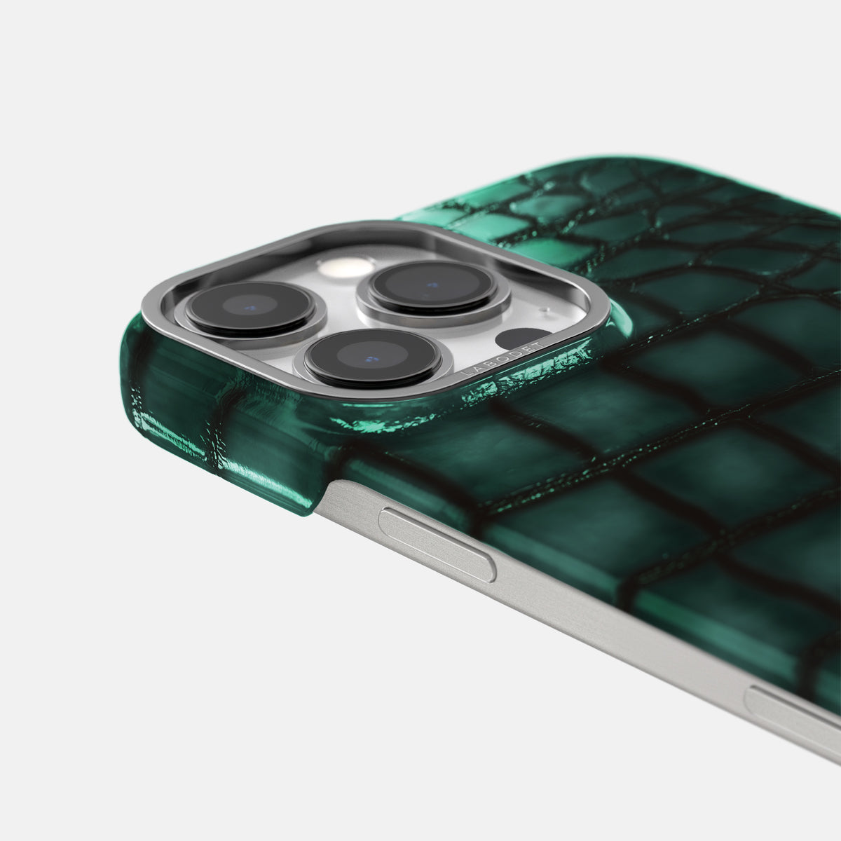 Green iPhone 16 Pro Classic Case Patina Alligator with Steel Metal -6 | Green-Steel