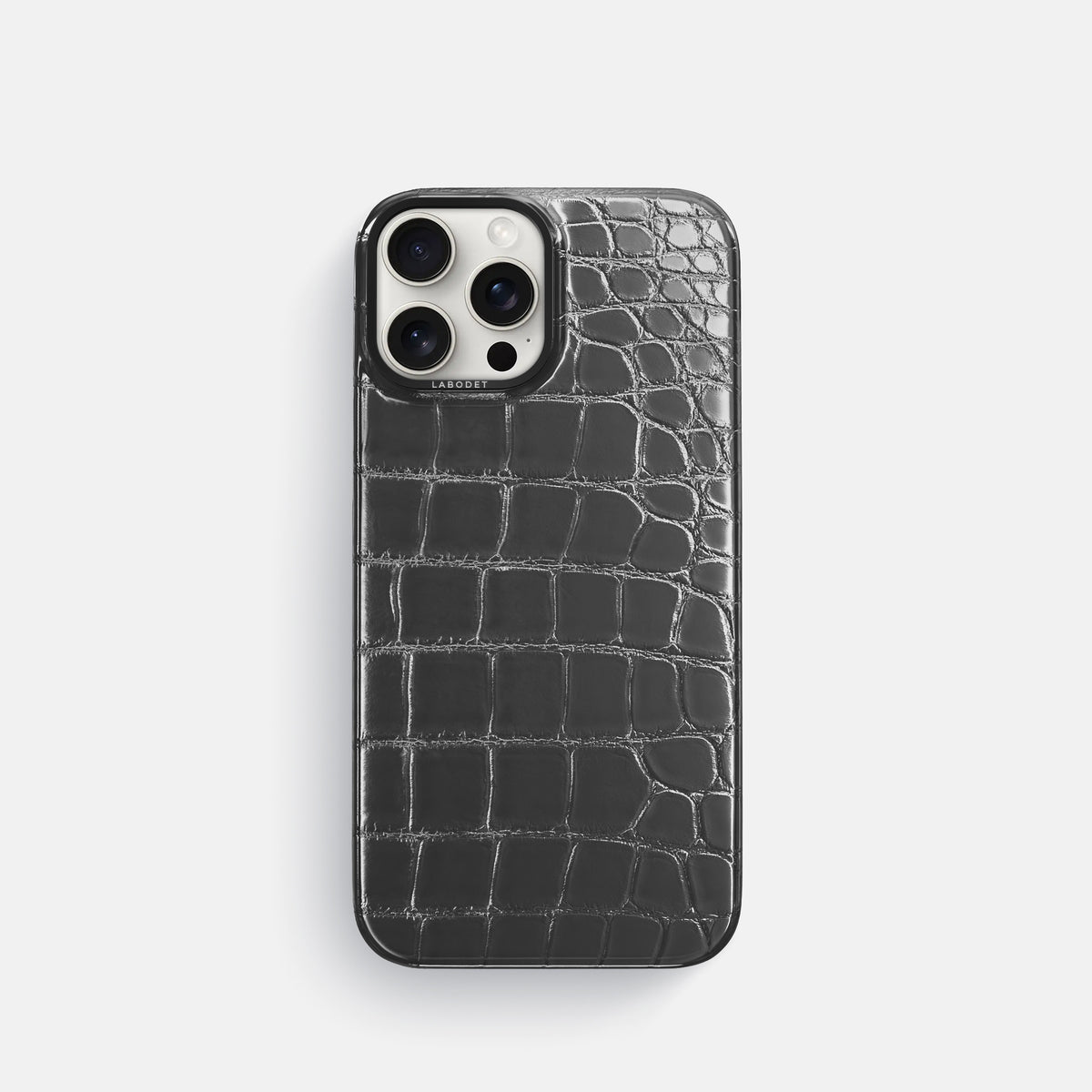 Grey iPhone 16 Pro Classic Case Patina Alligator with Black Metal -1 | Grey-Black