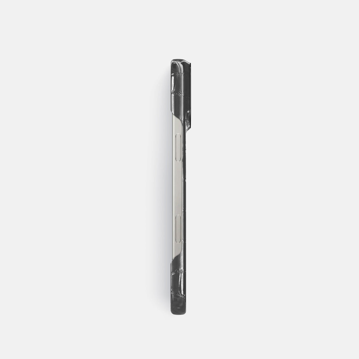 Grey iPhone 16 Pro Classic Case Patina Alligator with Black Metal -3 | Grey-Black