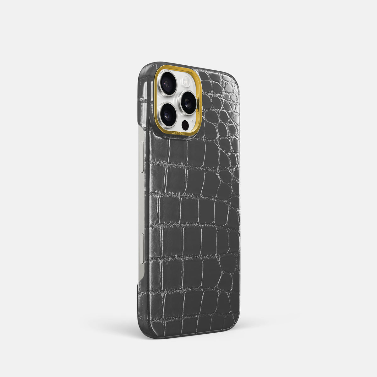 Grey iPhone 16 Pro Classic Case Patina Alligator with Gold Metal -2 | Grey-Gold