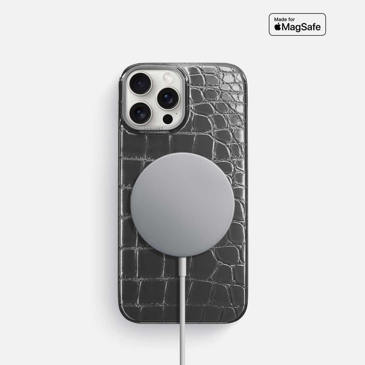Grey iPhone 16 Pro Classic Case Patina Alligator with Steel Metal -5 | Grey-Steel