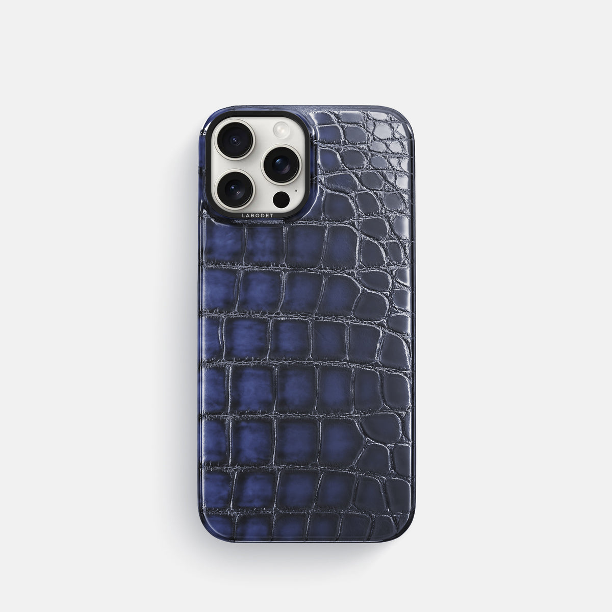 Havana-Blue iPhone 16 Pro Classic Case Patina Alligator with Black Metal -1 | Havana-Blue-Black