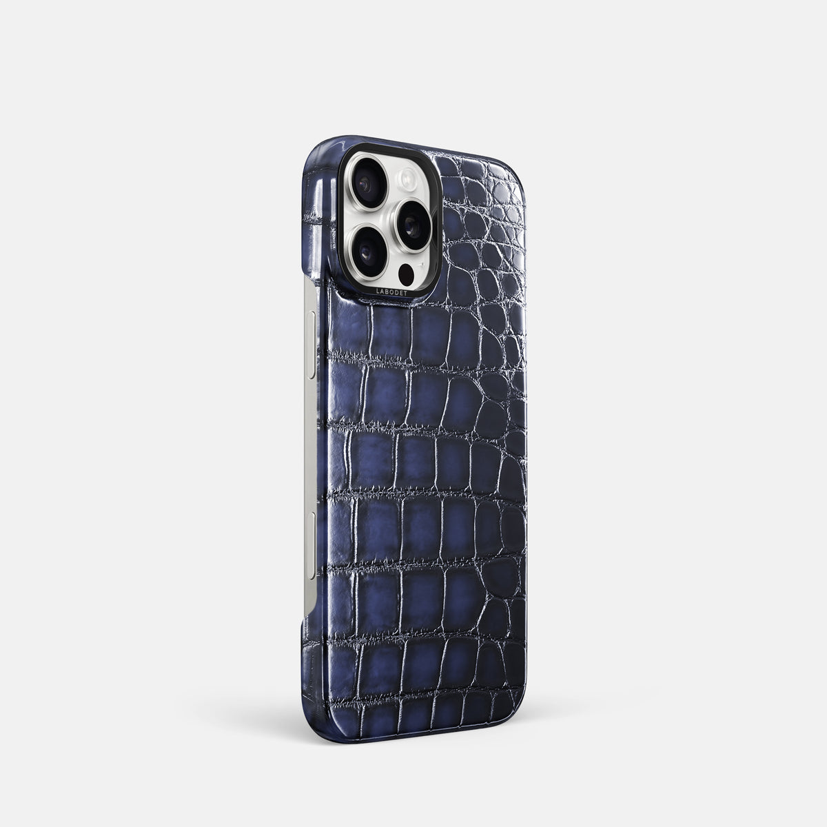 Havana-Blue iPhone 16 Pro Classic Case Patina Alligator with Black Metal -2 | Havana-Blue-Black