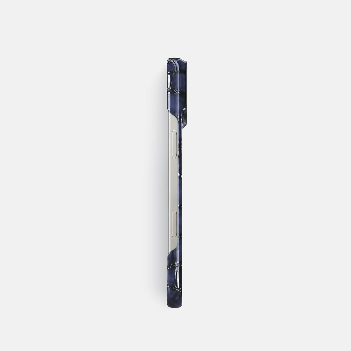 Havana-Blue iPhone 16 Pro Classic Case Patina Alligator with Black Metal -3 | Havana-Blue-Black