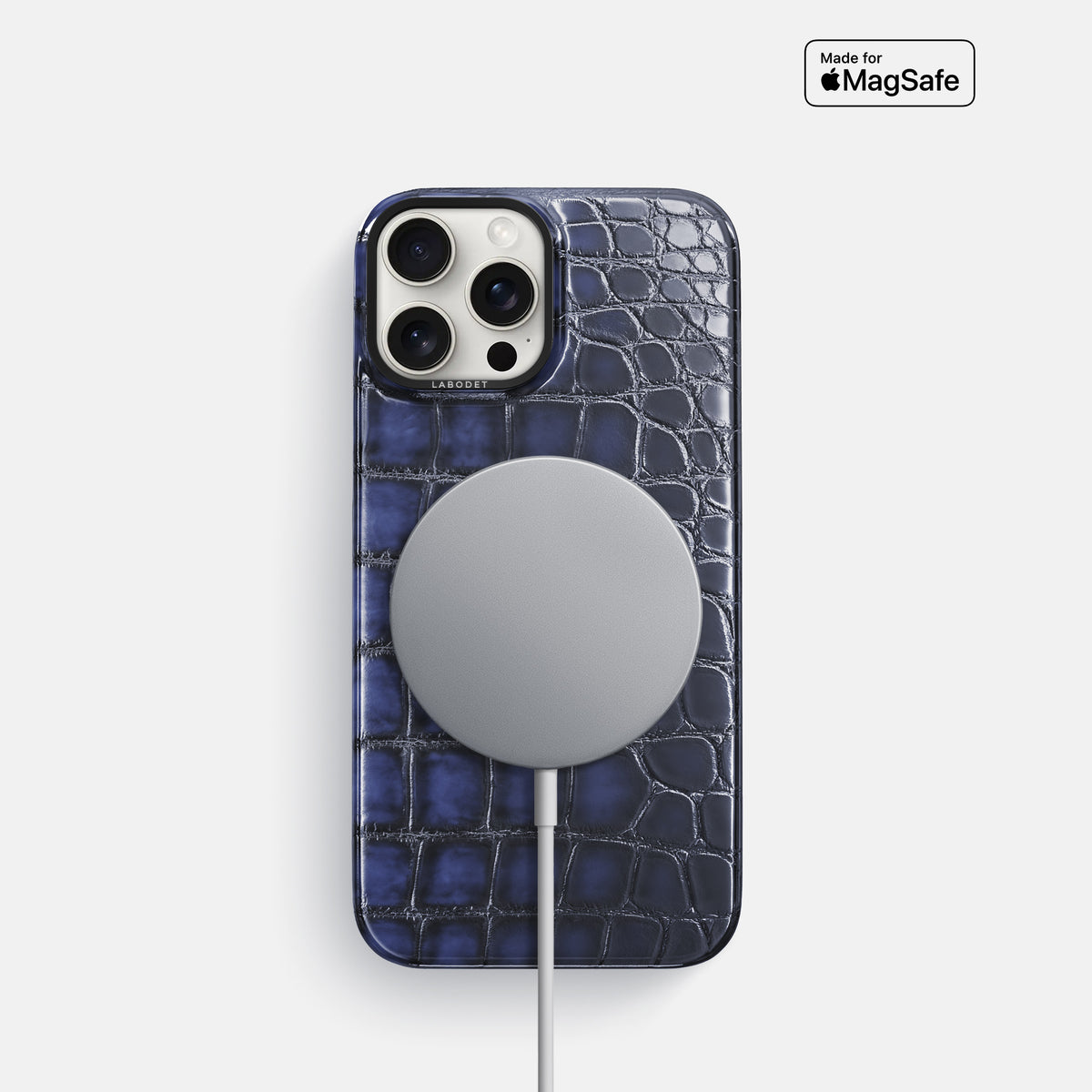 Havana-Blue iPhone 16 Pro Classic Case Patina Alligator with Black Metal -5 | Havana-Blue-Black