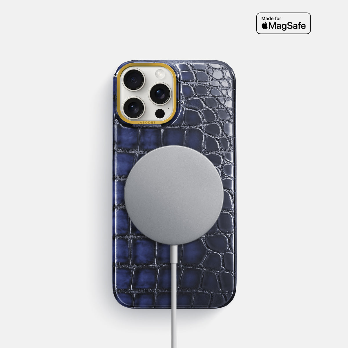 Havana-Blue iPhone 16 Pro Classic Case Patina Alligator with Gold Metal -5 | Havana-Blue-Gold