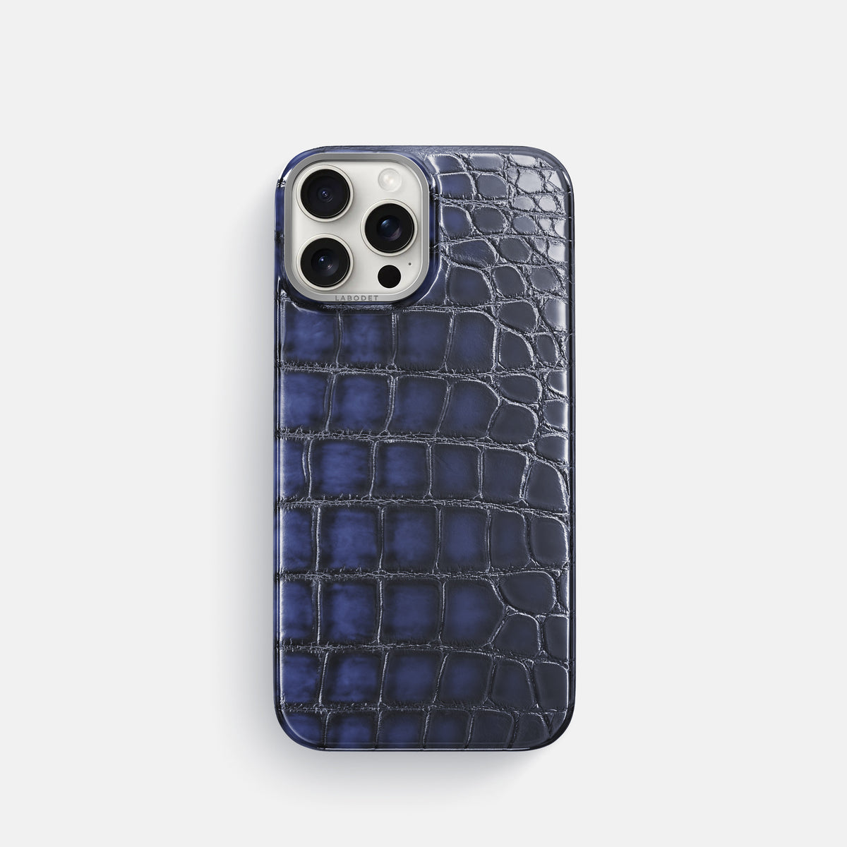 Havana-Blue iPhone 16 Pro Classic Case Patina Alligator with Steel Metal -1 | Havana-Blue-Steel