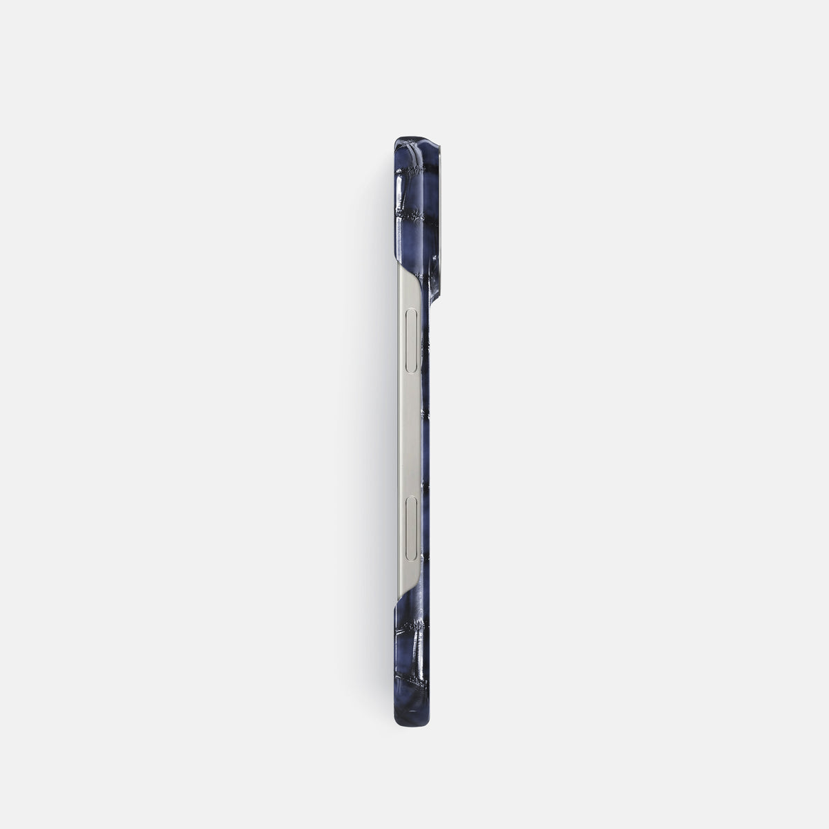 Havana-Blue iPhone 16 Pro Classic Case Patina Alligator with Steel Metal -3 | Havana-Blue-Steel