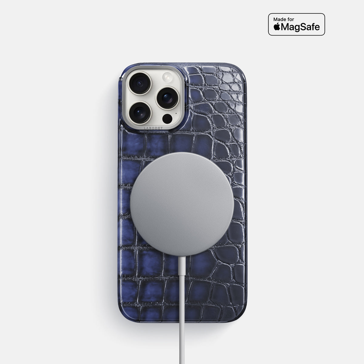 Havana-Blue iPhone 16 Pro Classic Case Patina Alligator with Steel Metal -5 | Havana-Blue-Steel