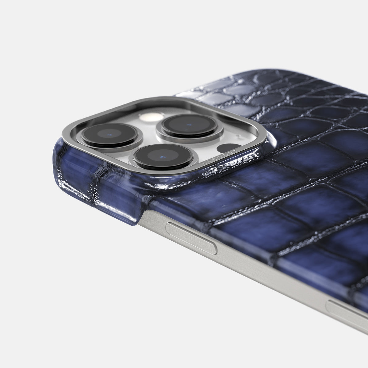 Havana-Blue iPhone 16 Pro Classic Case Patina Alligator with Steel Metal -6 | Havana-Blue-Steel