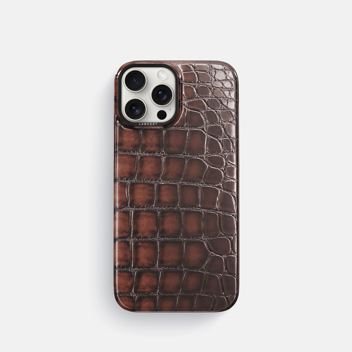 Havana-Brown iPhone 16 Pro Classic Case Patina Alligator with Black Metal -1 | Havana-Brown-Black