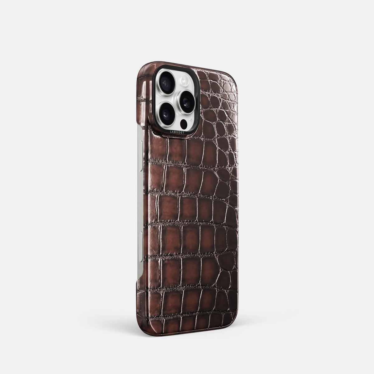 Havana-Brown iPhone 16 Pro Classic Case Patina Alligator with Black Metal -2 | Havana-Brown-Black