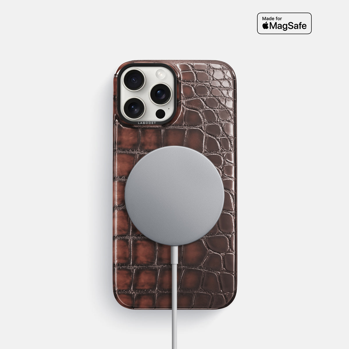 Havana-Brown iPhone 16 Pro Classic Case Patina Alligator with Black Metal -5 | Havana-Brown-Black