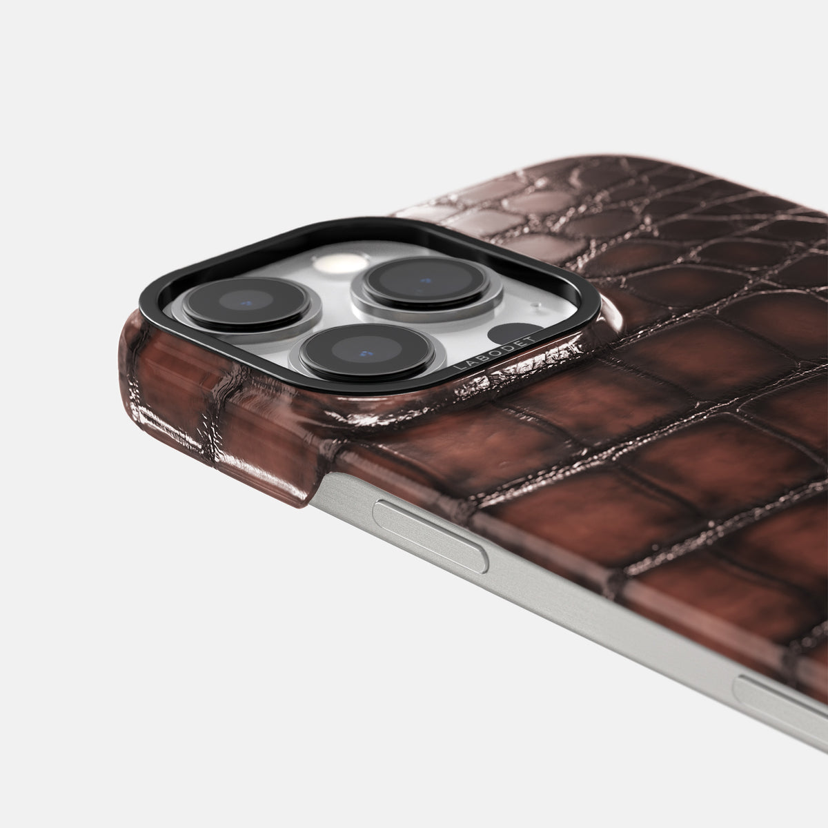 Havana-Brown iPhone 16 Pro Classic Case Patina Alligator with Black Metal -6 | Havana-Brown-Black