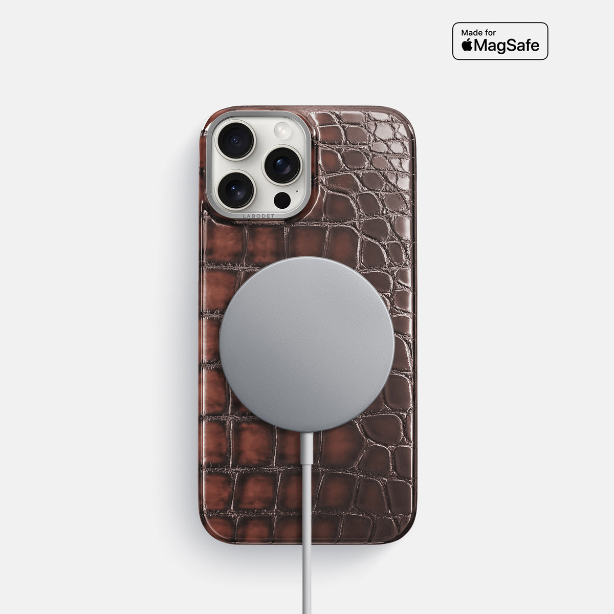 Havana-Brown iPhone 16 Pro Classic Case Patina Alligator with Steel Metal -5 | Havana-Brown-Steel